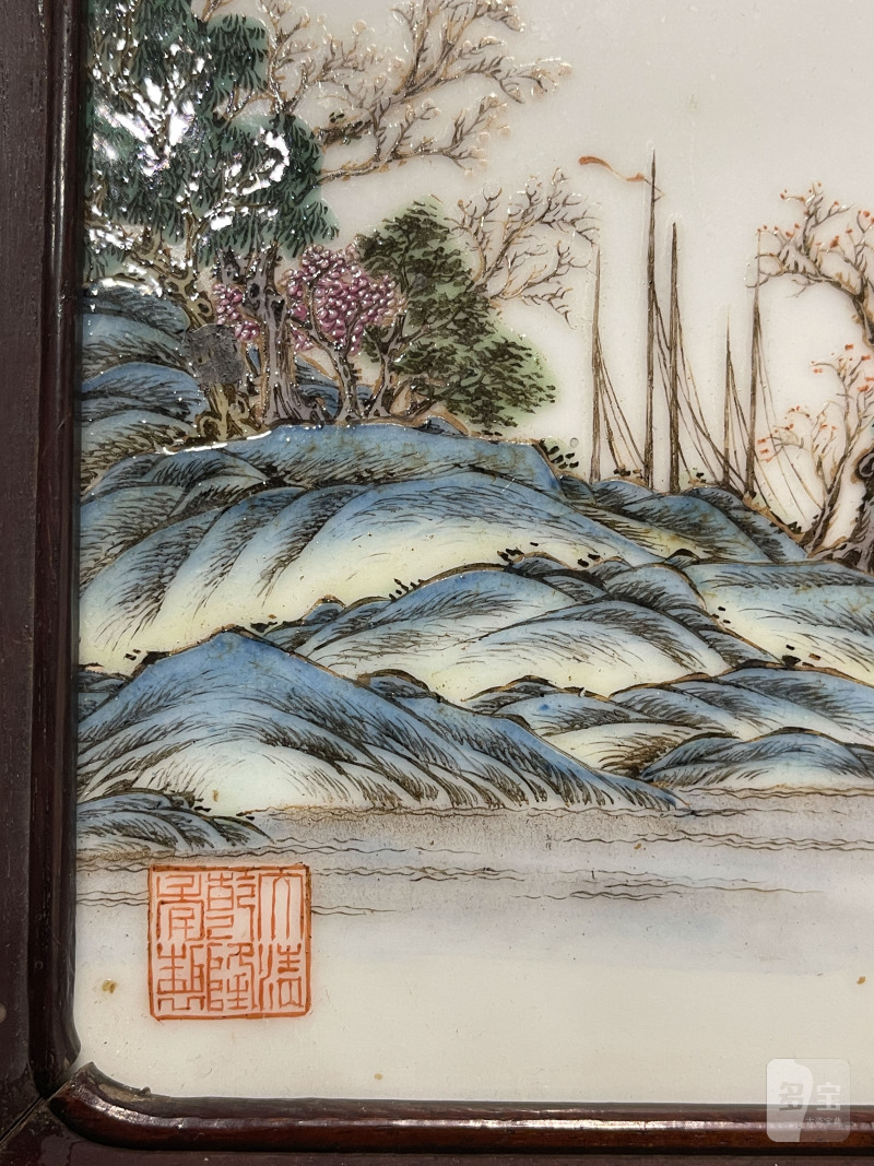 清晚期 粉彩春江待渡图瓷板 - 图11